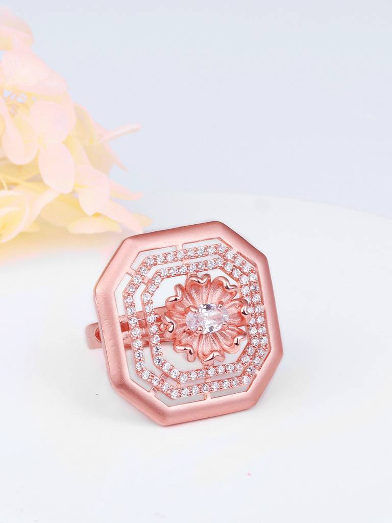 GIVA 925 Sterling Silver Rose Gold Sunflower Octagon Ring
