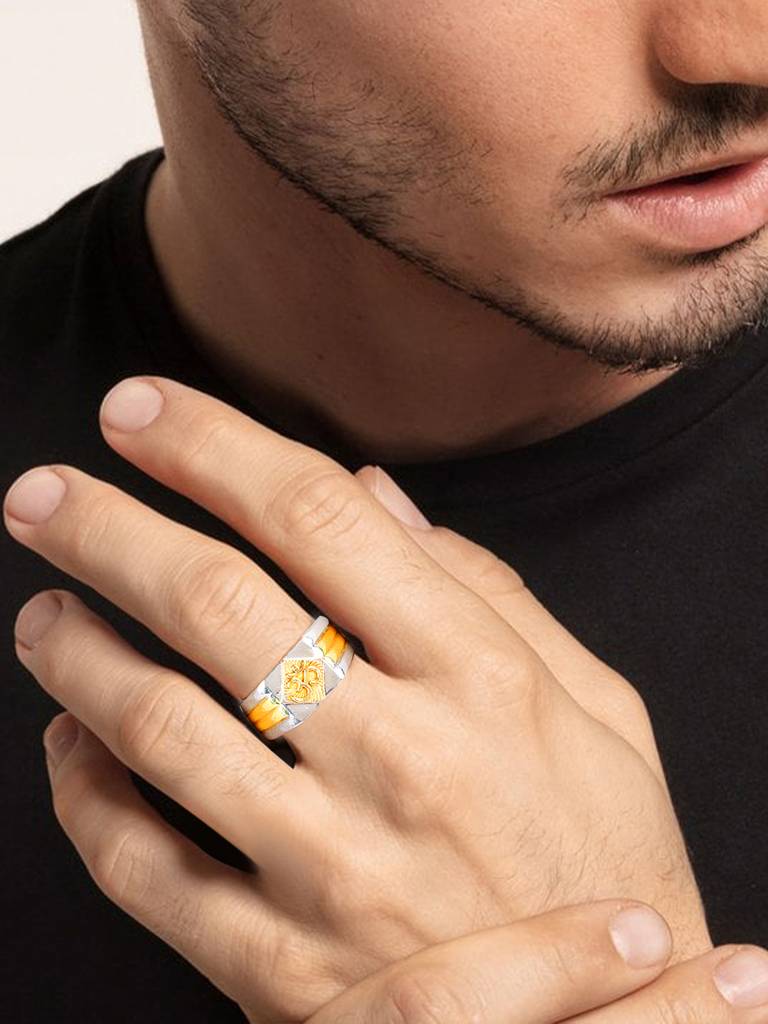 Giva 925 Sterling Silver And Golden Om Namah Shivaya Ring