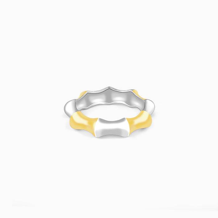 Giva 925 Sterling Silver Golden And Silver Edgy Ring, Fixed Size| Gifts For Women And Girl : R0958