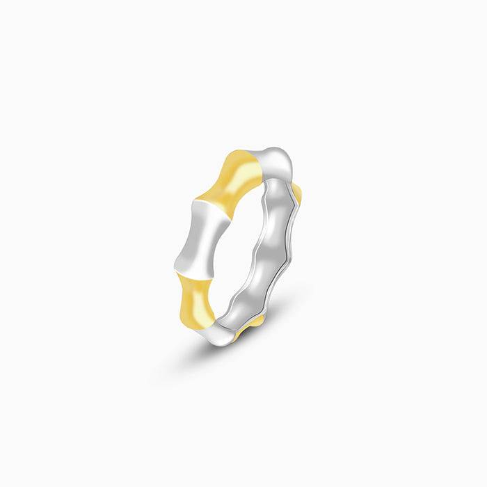 Giva 925 Sterling Silver Golden And Silver Edgy Ring, Fixed Size| Gifts For Women And Girl : R0958