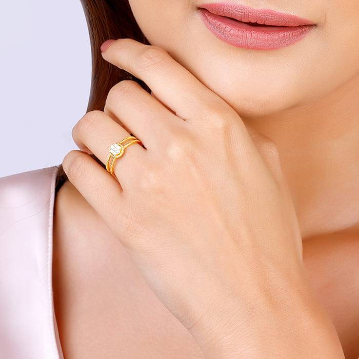 Giva 925 Sterling Silver Golden Radiant Wonders Ring, Fixed Size| Gifts For Women And Girl : R0981
