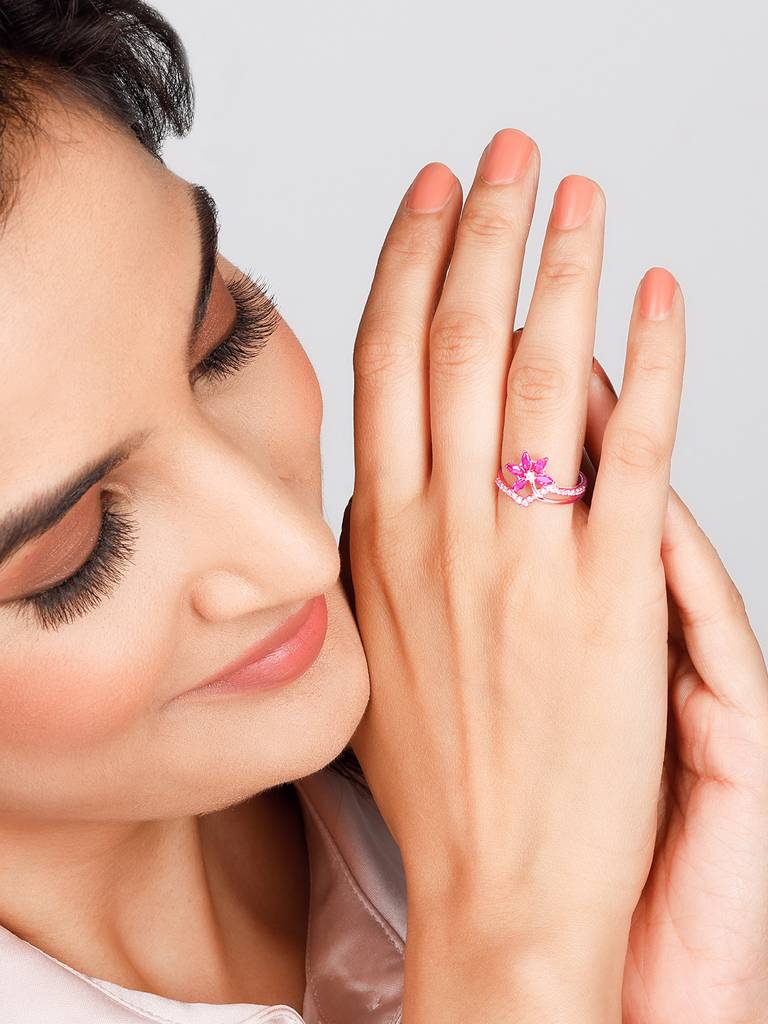 Giva 925 Sterling Silver Golden Pink Daisy Ring