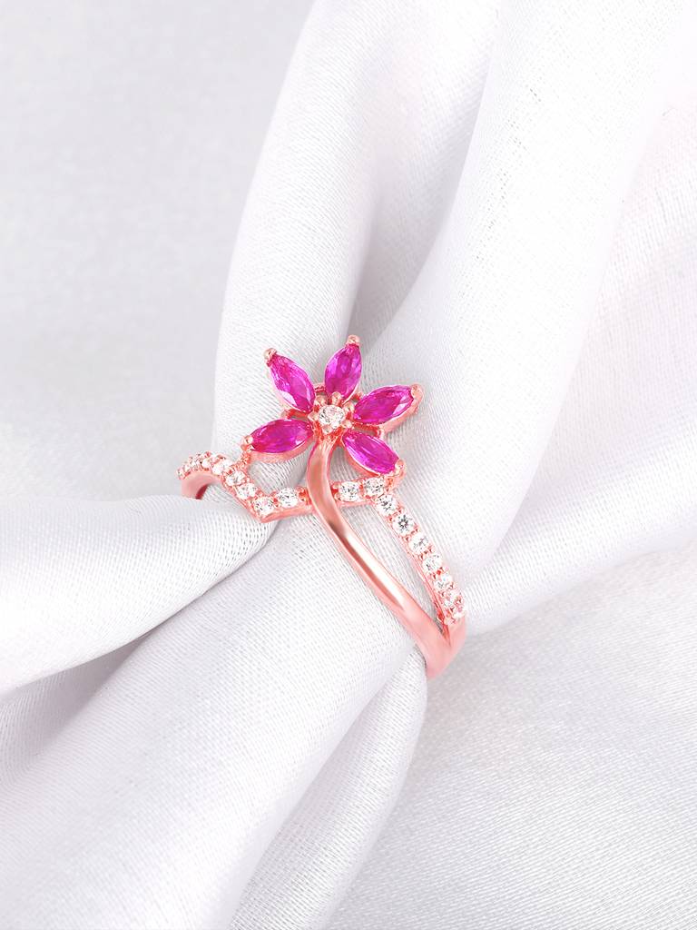 Giva 925 Sterling Silver Golden Pink Daisy Ring
