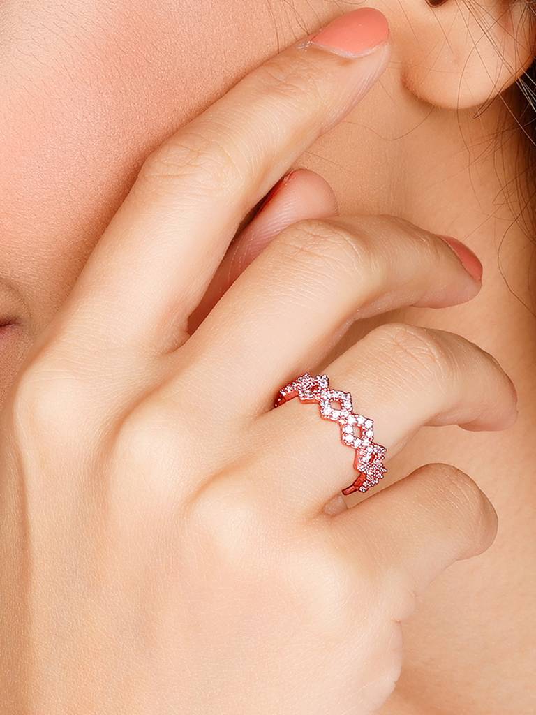 Giva 925 Sterling Silver Rose Gold Woven Together Ring