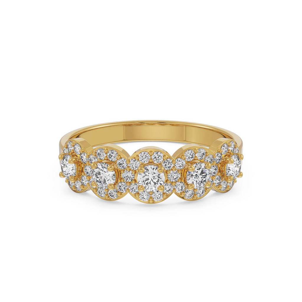 Five Stone Solitaire Halo Ring