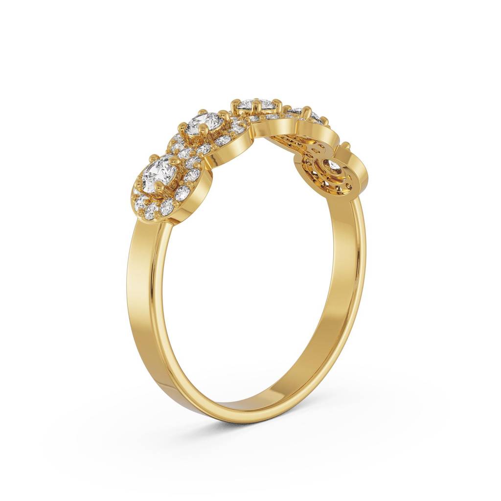Five Stone Solitaire Halo Ring