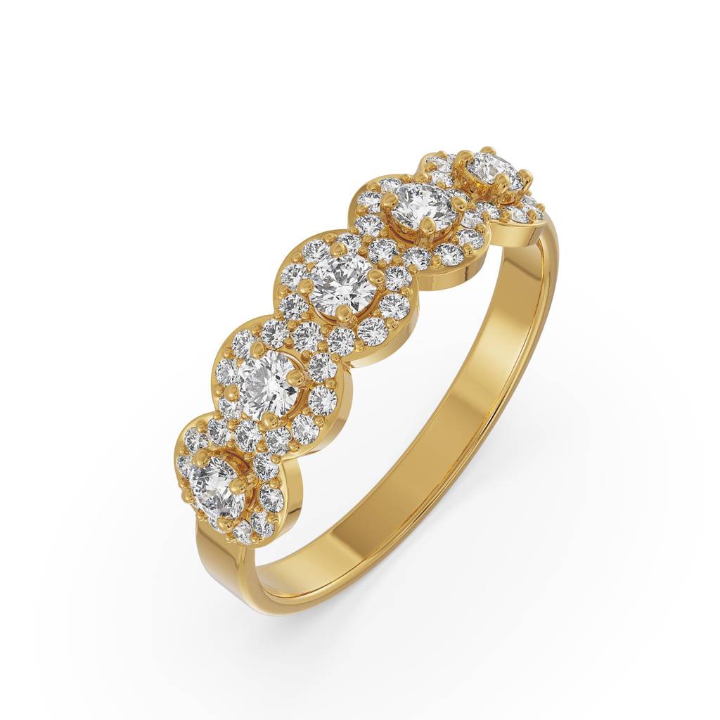 Five Stone Solitaire Halo Ring