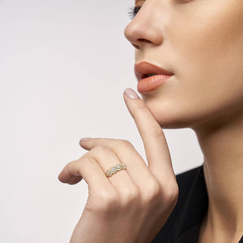 Five Stone Solitaire Halo Ring