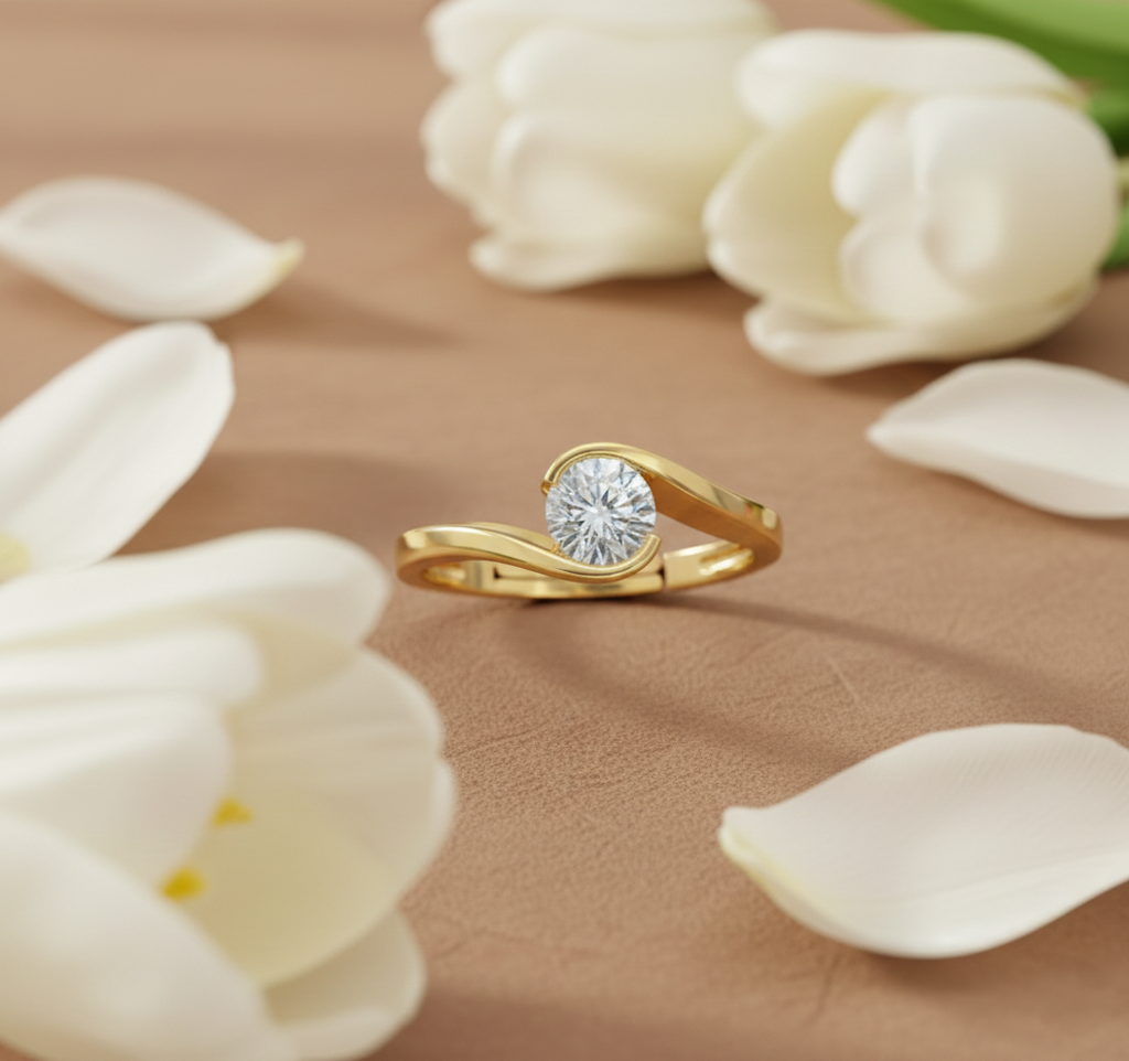 925 Sterling Silver Solitaire Ring |18K Gold Plated | Classic Engagement & Promise Ring For Women : R104G