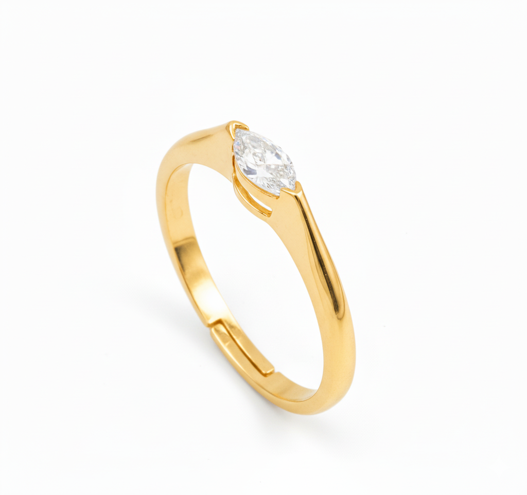 925 Silver Elegant Gold-Plated Marquise Solitaire Ring : R106G