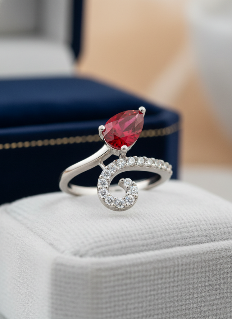 Pure 925 Elegant Silver Ruby Ring For Women | Adjustable | Skin-Friendly | Best Gift : R110S