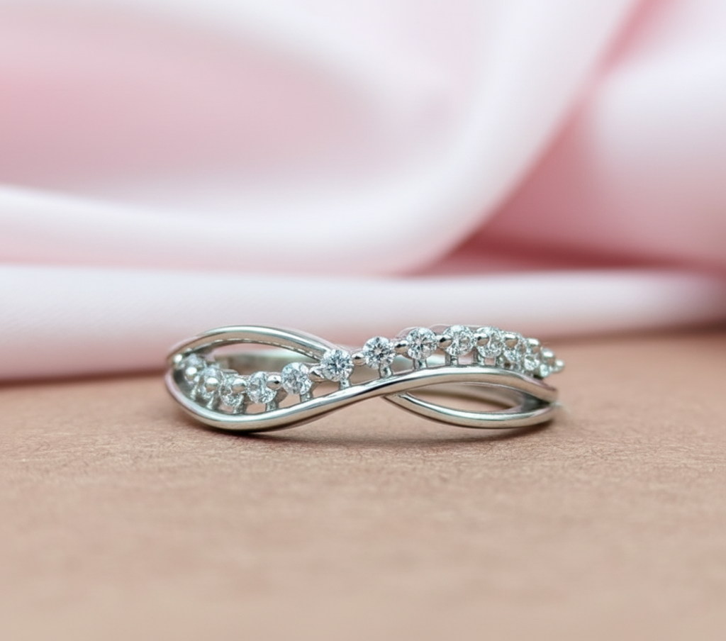 Pure 925 Elegant Silver Twisted Infinity Ring With Sparkling Stones : R113S