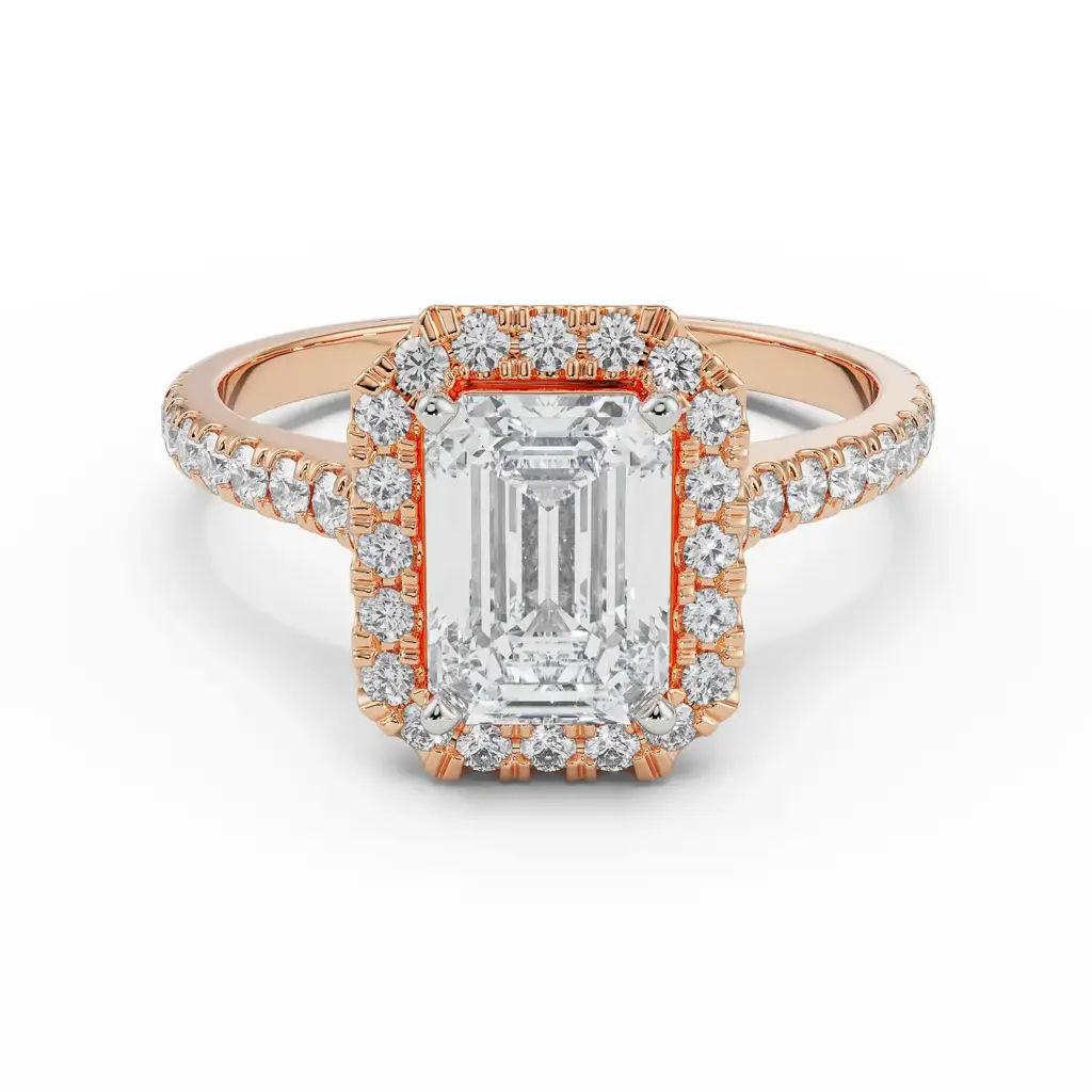 Pave Halo Engagement Ring Gold Authentic Certified Lab