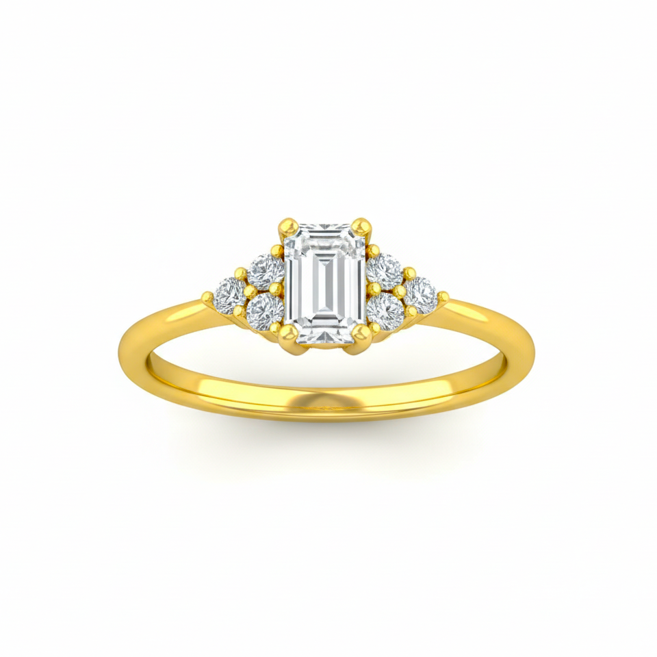 925 Sterling Silver Elegant Emerald-Cut Solitaire Ring | Premium Cz Diamond Look Engagement Ring For Women : R120G