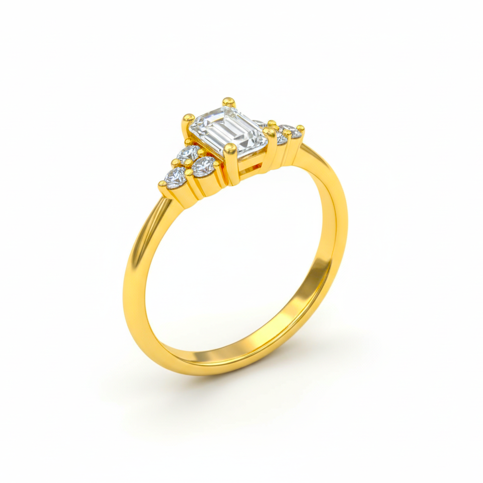 925 Sterling Silver Elegant Emerald-Cut Solitaire Ring | Premium Cz Diamond Look Engagement Ring For Women : R120G