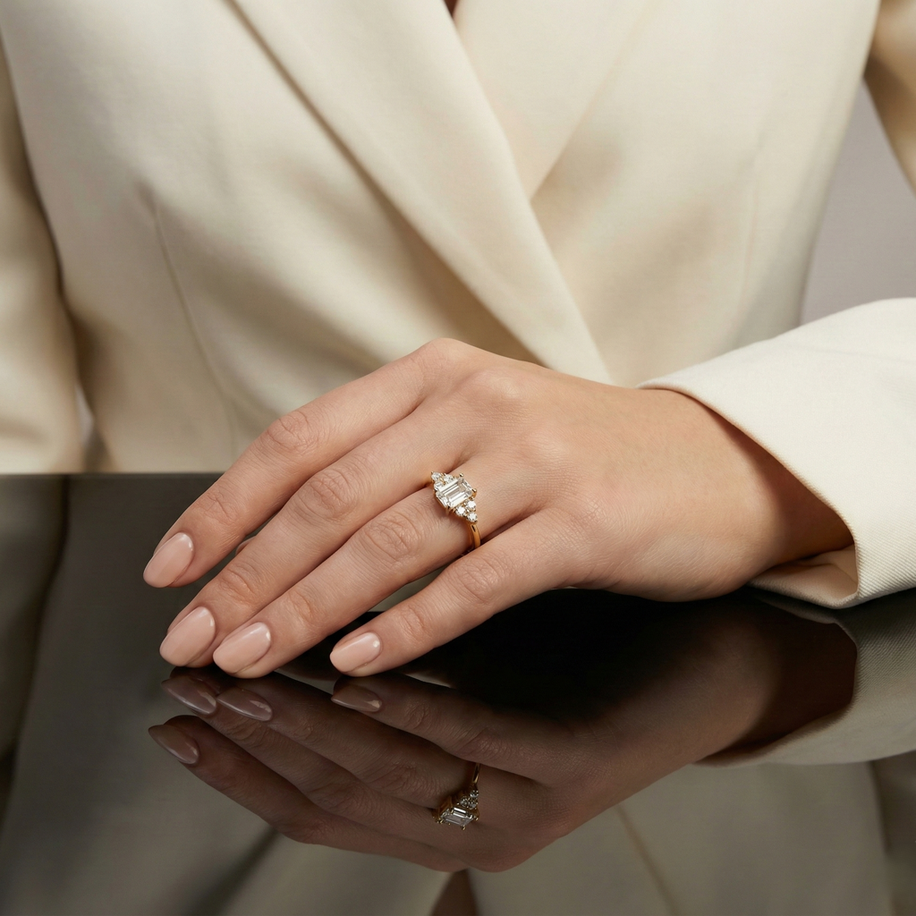 925 Sterling Silver Elegant Emerald-Cut Solitaire Ring | Premium Cz Diamond Look Engagement Ring For Women : R120G