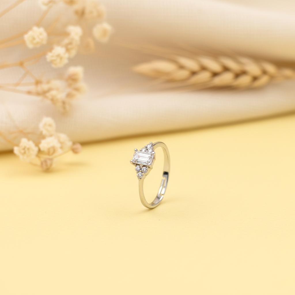 925 Silver Elegant Emerald-Cut Stone Engagement Ring For Women | Adjustable | Highest Quality Swiss Cz | Anti-Tarnish  : R120S