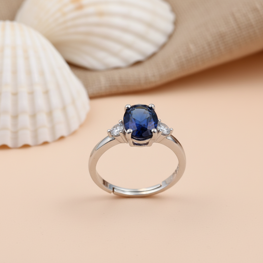 925 Silver Midnight Blue Solitaire Ring For Women Or Girls | Adjustable | Highest Quality Swiss Cz | Anti-Tarnish & Sk : R135S