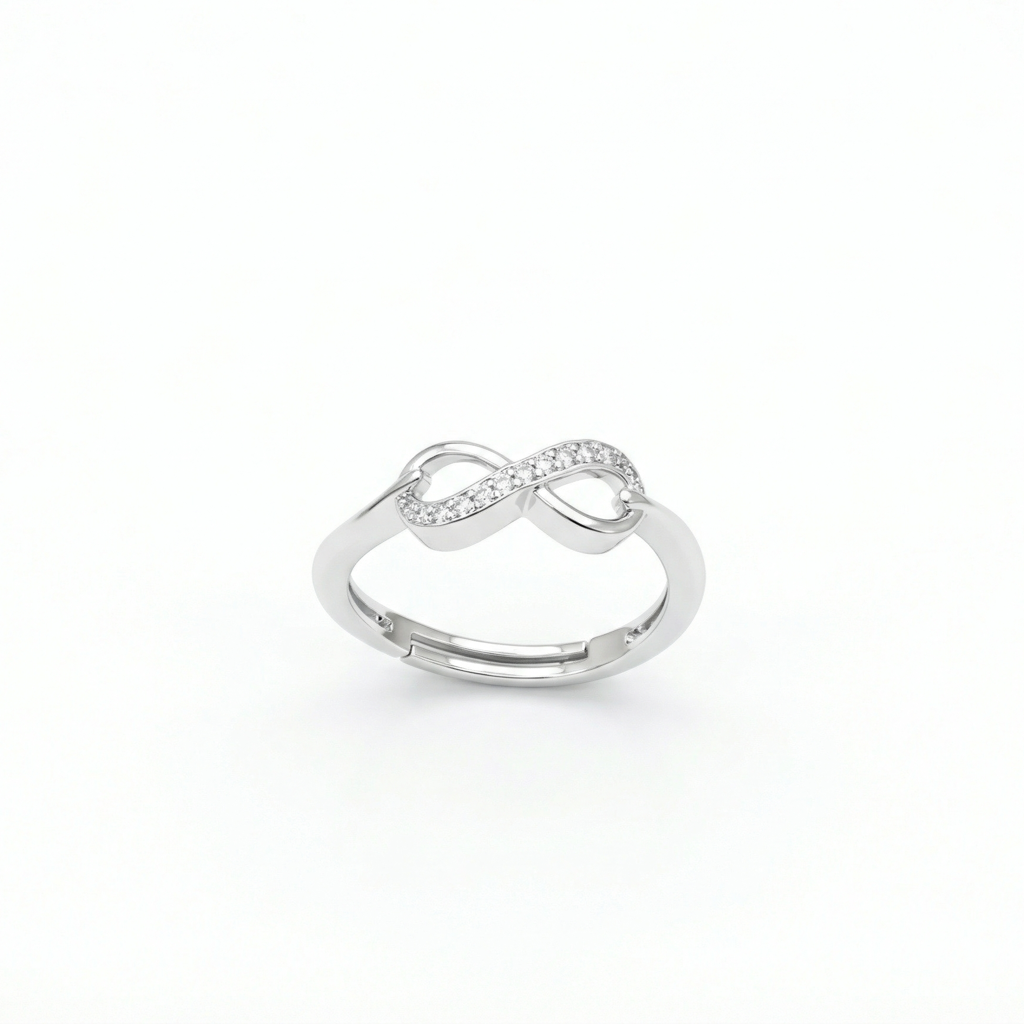 925 Sterling Silver Infinity Ring For Women | Adjustable Cz Studded Silver Ring | Symbol Of Eternal Love & Everyday El : R136S