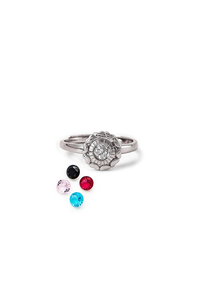 Silberry 925 Sterling Silver Wheel Of Heart Ring (5 In 1 Crystal) : R3