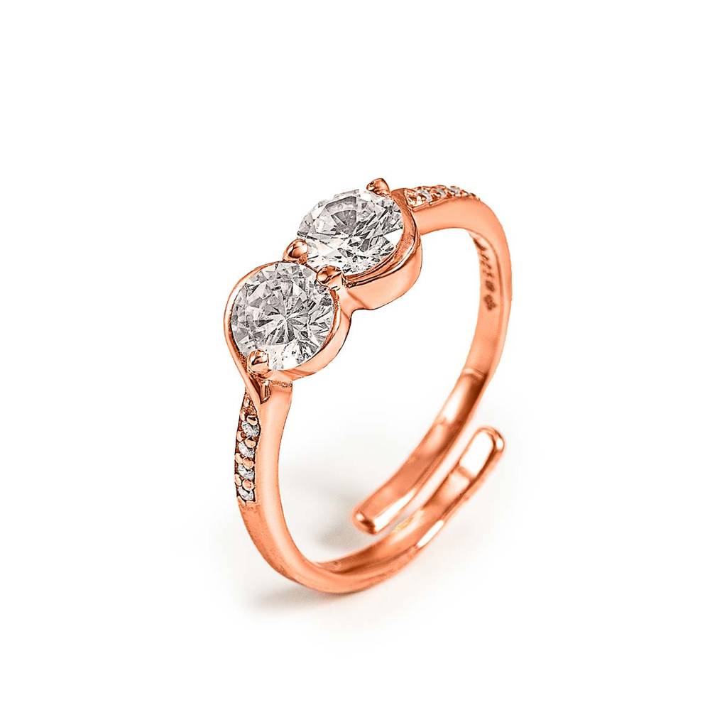 Silberry 925 Sterling Silver Crystal Cuddle Adjustable Ring : R41