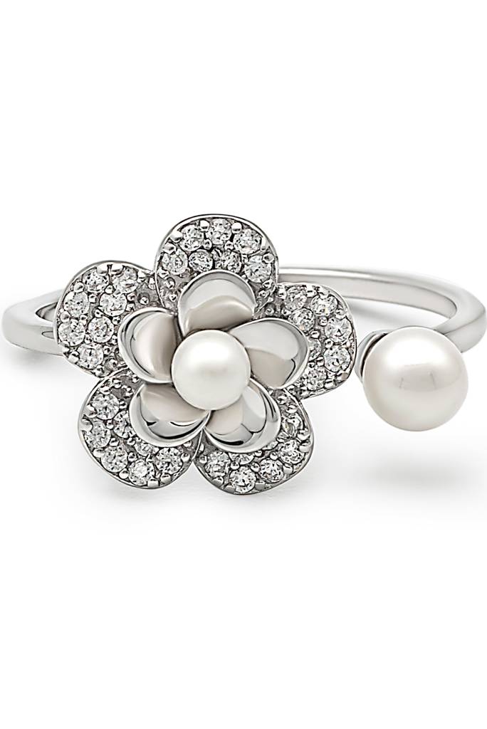 Silberry 925 Sterling Silver Floral Pearl Ring : R491