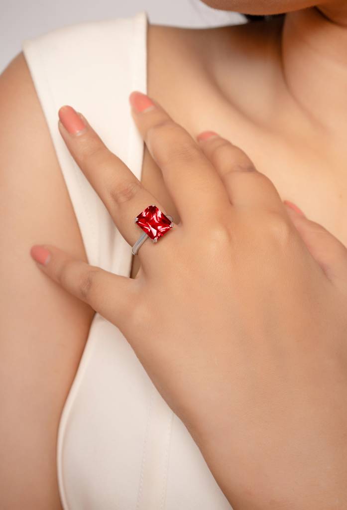 Silberry 925 Sterling Silver Red Crystal Radiant Ring : R913