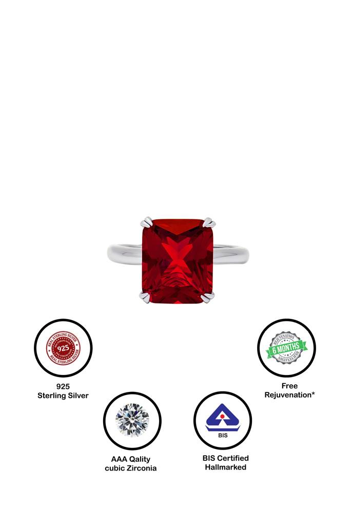 Silberry 925 Sterling Silver Red Crystal Radiant Ring : R913