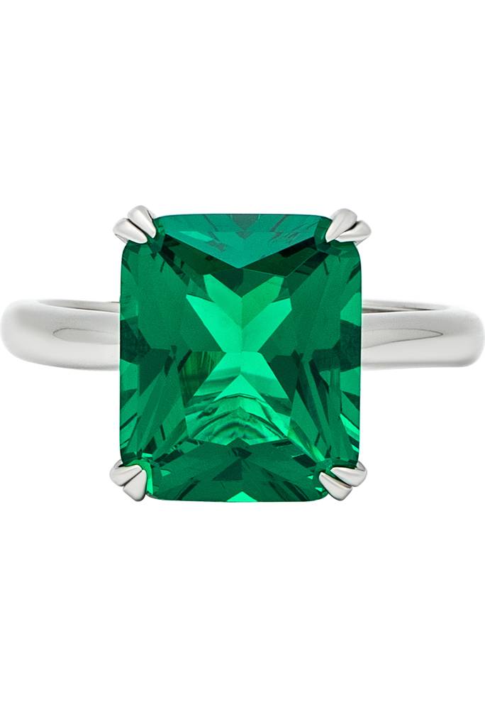 Silberry 925 Sterling Silver Green Crystal Radiant Ring : R935