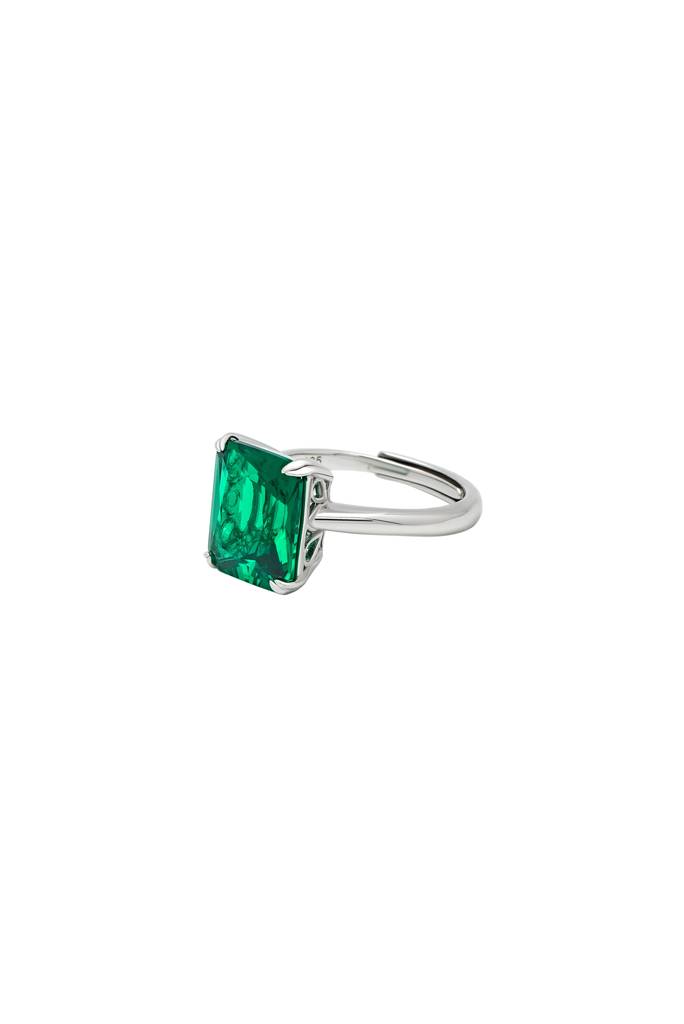Silberry 925 Sterling Silver Green Crystal Radiant Ring : R935