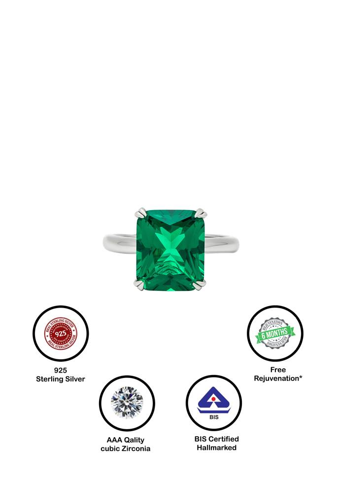 Silberry 925 Sterling Silver Green Crystal Radiant Ring : R935