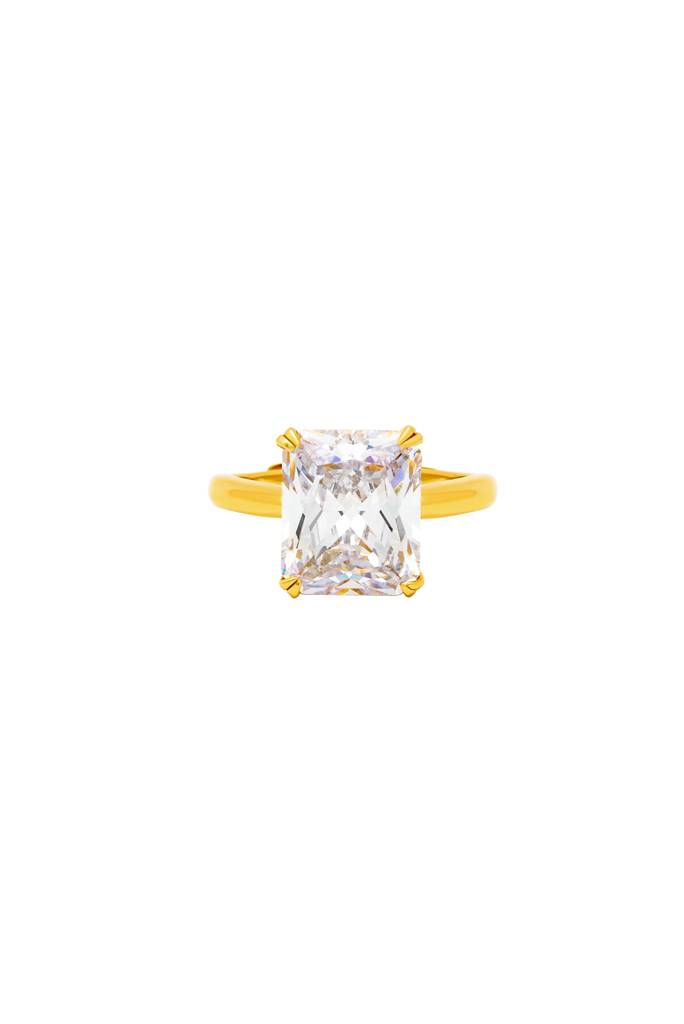 Silberry 925 Sterling Silver 18K Gold Plated Silver Crystal Radiant Ring : R951