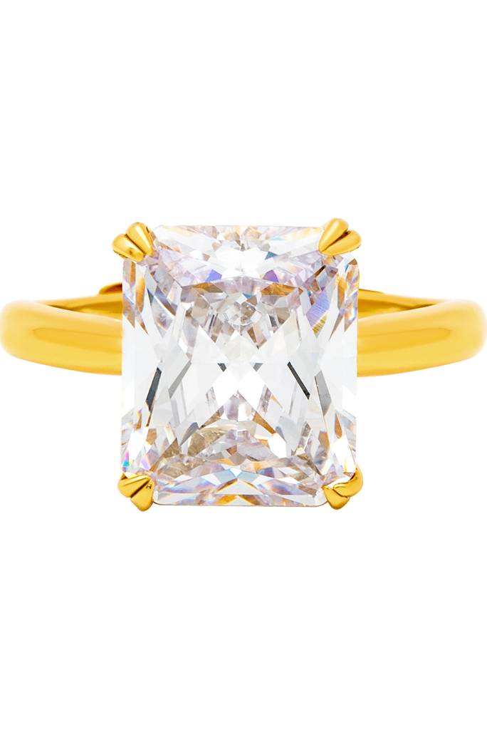 Silberry 925 Sterling Silver 18K Gold Plated Silver Crystal Radiant Ring : R951
