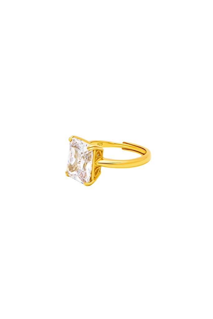 Silberry 925 Sterling Silver 18K Gold Plated Silver Crystal Radiant Ring : R951