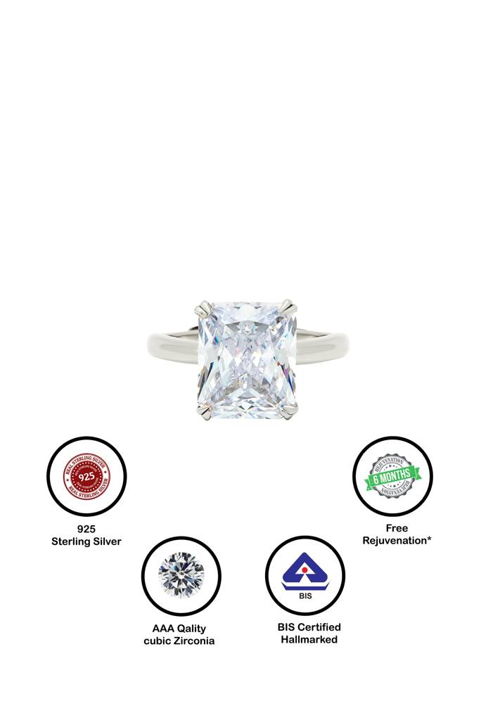 Silberry 925 Sterling Silver White Crystal Radiant Ring  display picture 1