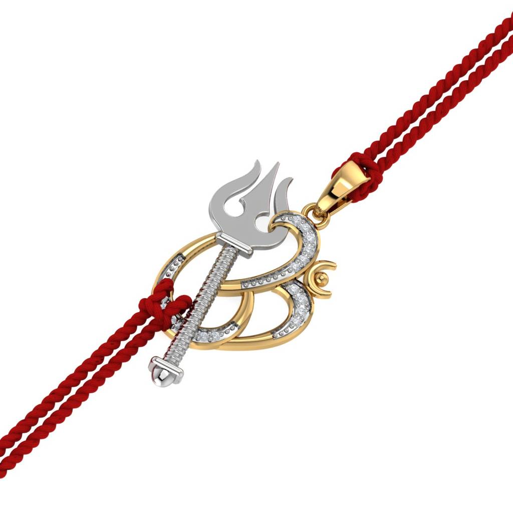 Kuberbox Yellow Gold Om Trishul Rakhi Pendant : RA2012
