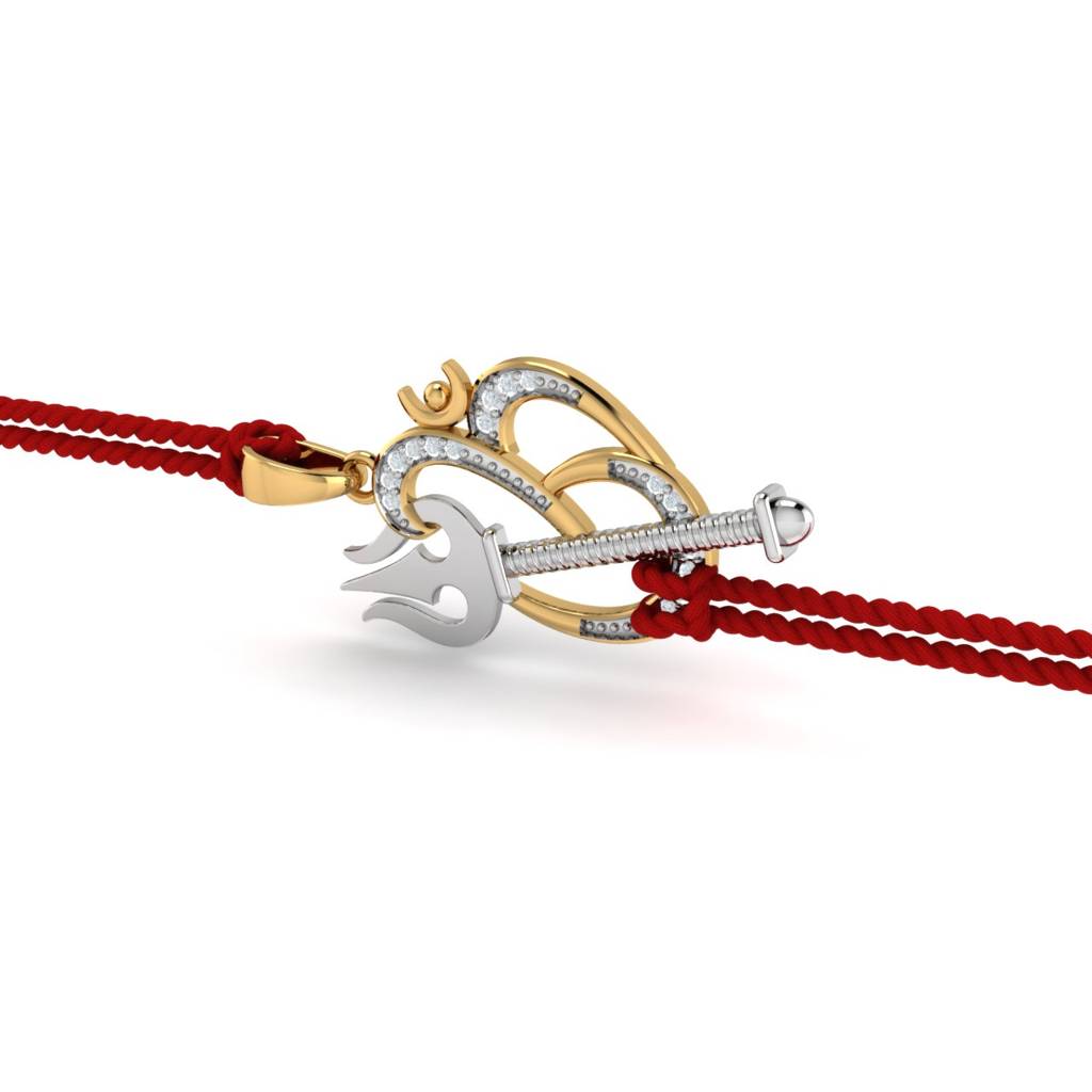 Kuberbox Yellow Gold Om Trishul Rakhi Pendant : RA2012