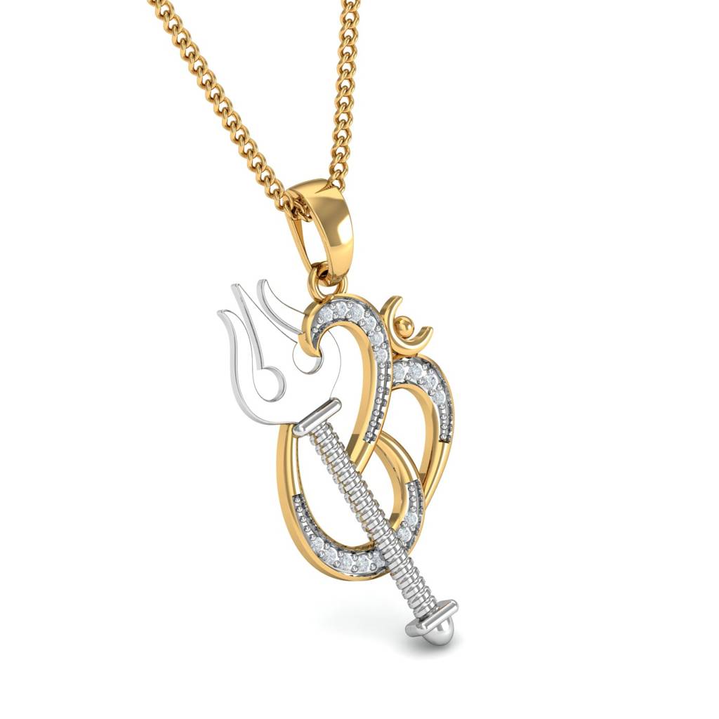 Kuberbox Yellow Gold Om Trishul Rakhi Pendant : RA2012