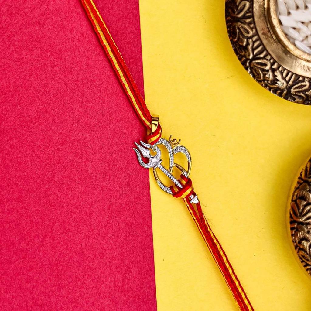 Kuberbox Yellow Gold Om Trishul Rakhi Pendant : RA2012