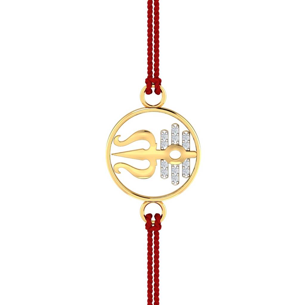 Kuberbox Yellow Gold Diamond Trishul-Tripundra Rakhi : RA2065