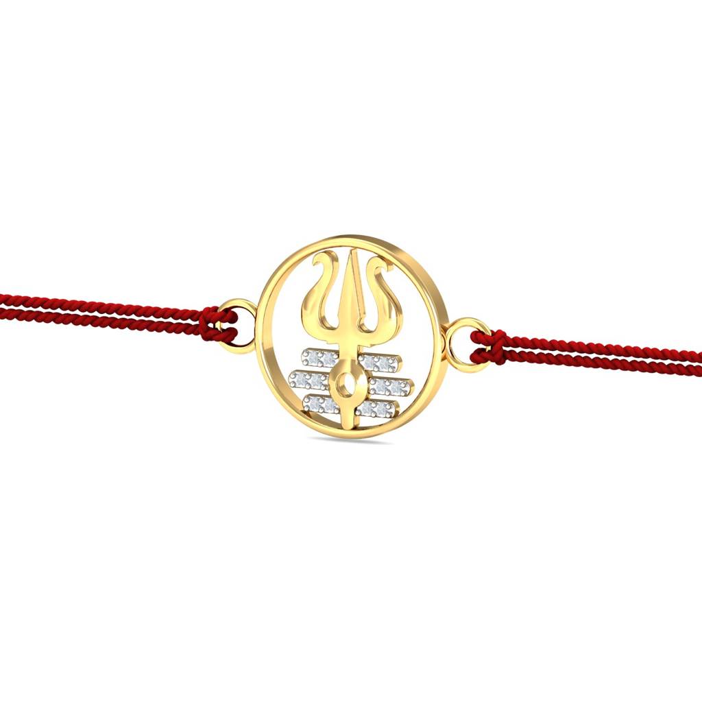 Kuberbox Yellow Gold Diamond Trishul-Tripundra Rakhi : RA2065