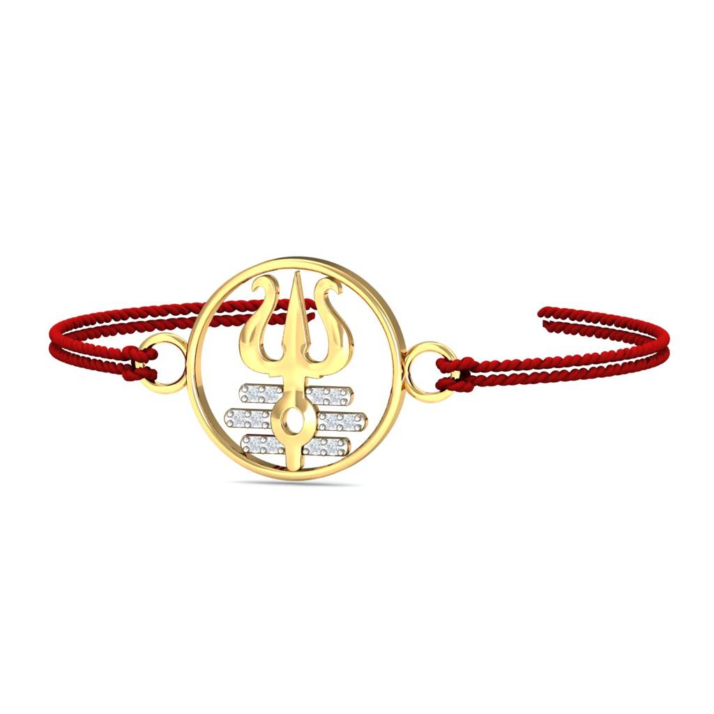Kuberbox Yellow Gold Diamond Trishul-Tripundra Rakhi : RA2065