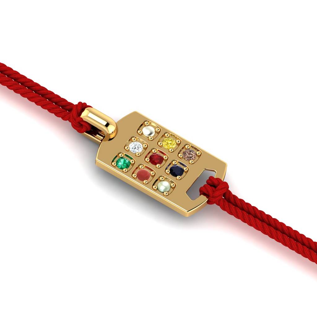 Eternz Certified Jewellery - KuberBox Yellow Gold Navratna Rakhi Cum Pendant