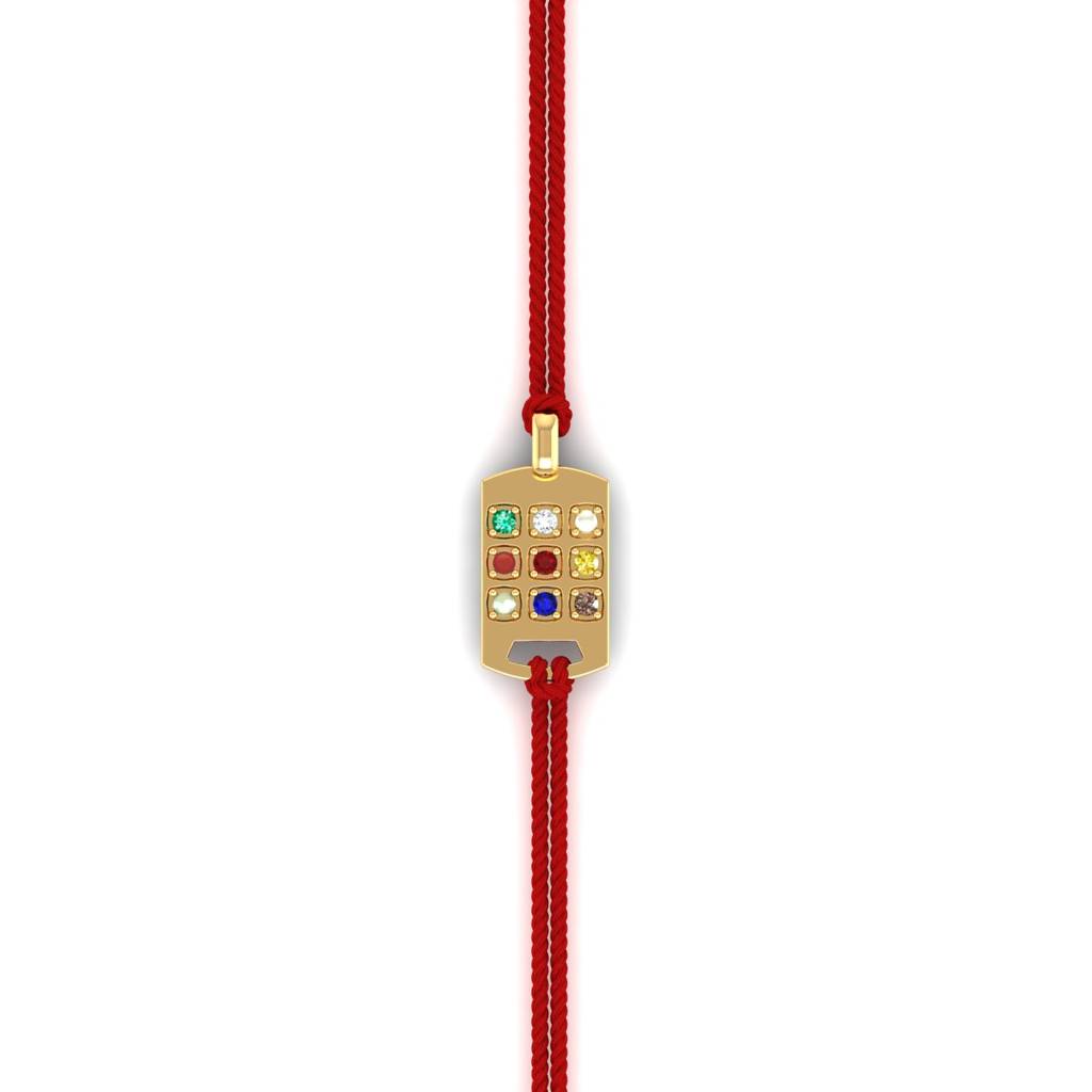 Kuberbox Yellow Gold Navratna Rakhi Cum Pendant : RA2078