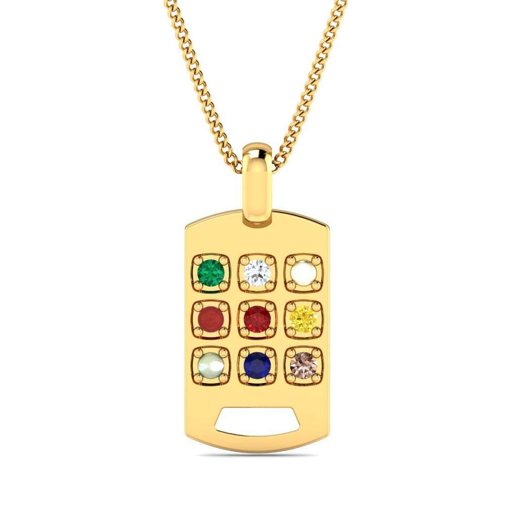 Kuberbox Yellow Gold Navratna Rakhi Cum Pendant : RA2078