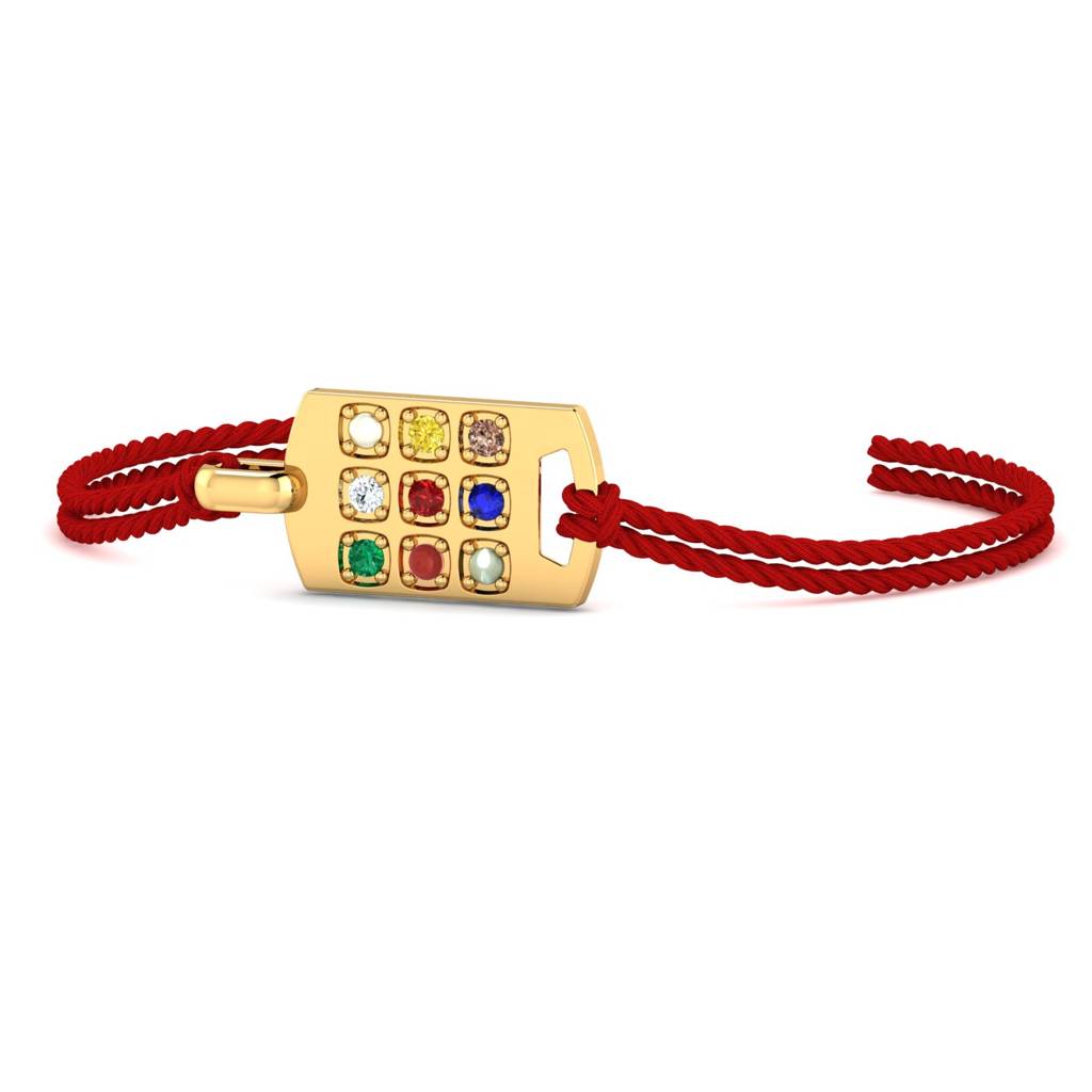 Kuberbox Yellow Gold Navratna Rakhi Cum Pendant : RA2078