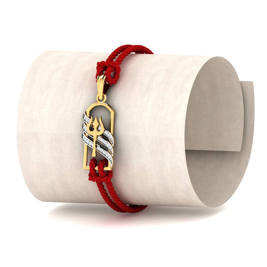 Kuberbox Yellow Gold Trishul Shivling Rakhi Cum Pendant : RA2079