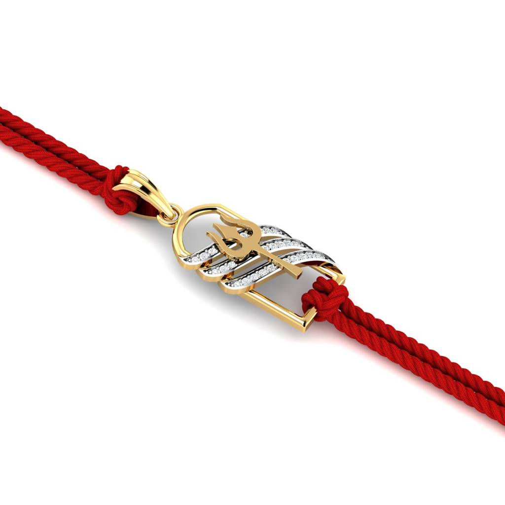 Kuberbox Yellow Gold Trishul Shivling Rakhi Cum Pendant : RA2079