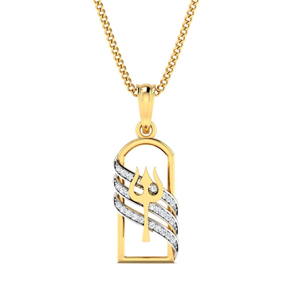 Kuberbox Yellow Gold Trishul Shivling Rakhi Cum Pendant : RA2079