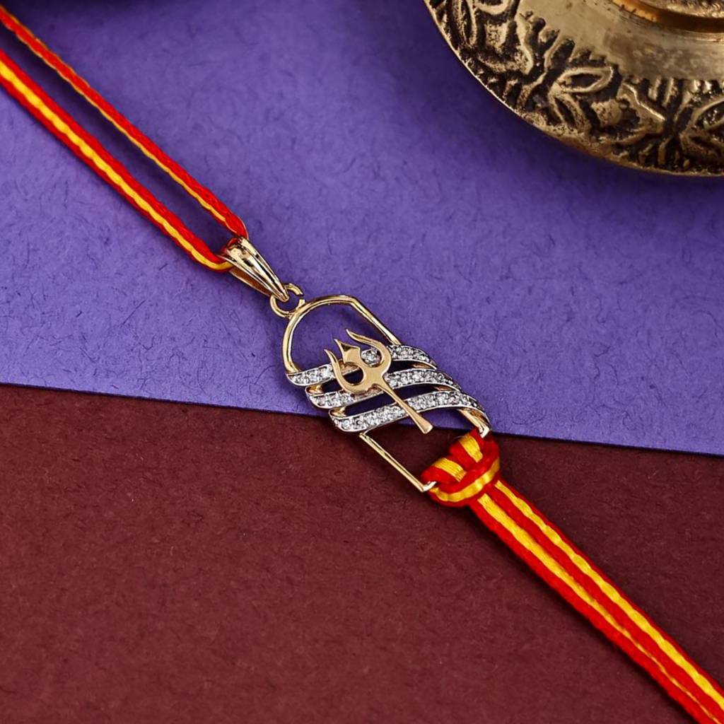 Kuberbox Yellow Gold Trishul Shivling Rakhi Cum Pendant : RA2079